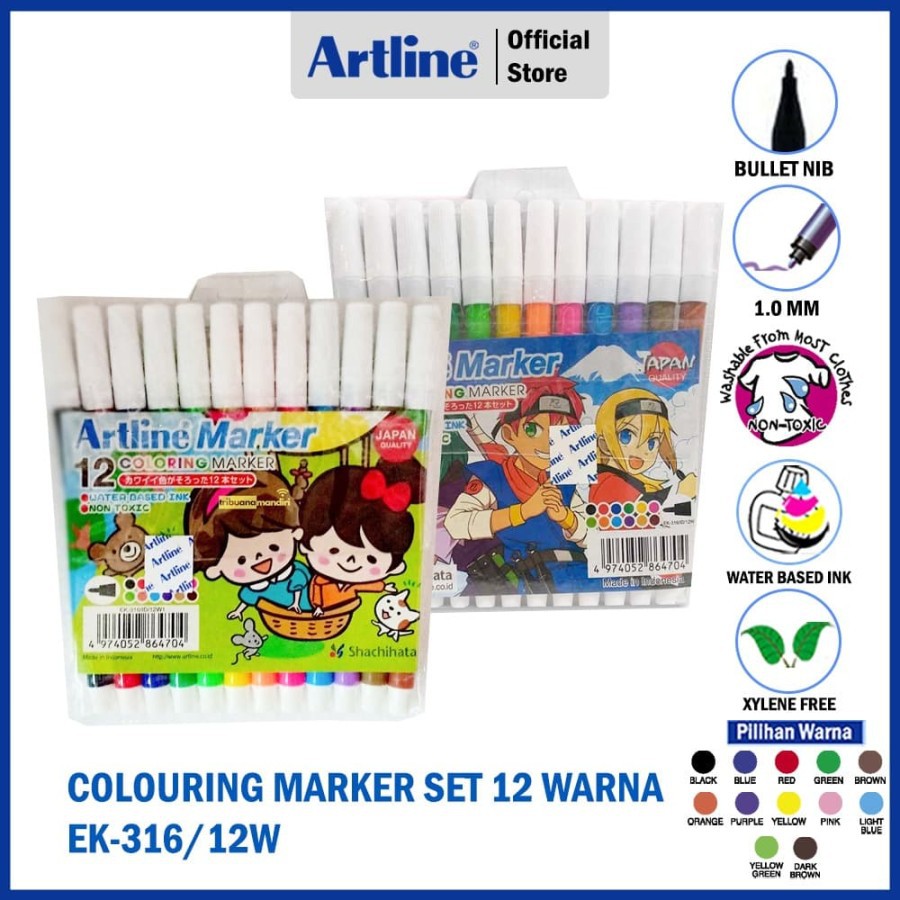 

SPIDOL ARTLINE NON PERMANENT DRAWING MARKER 12 COLOURS EK-316/12W