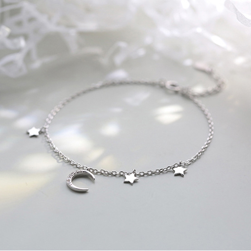 Gelang Bintang Bulan Indah Gelang Rantai Lapis Silver Gelang Tangan Bintang Indah Untuk Wanita Perhiasan Permen