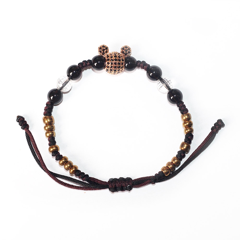 Shambhala Crystal Gemstone Bracelet - Smoky Quartz & Clear Quartz Knit
