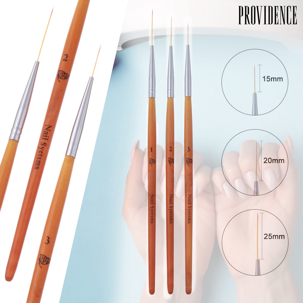 Providence 3Pcs/Set Tip Head Nail Painting Pen Ergonomics Handle Lightweight Nail Art Brush Wooden Handle French Lines Pen for Manicure