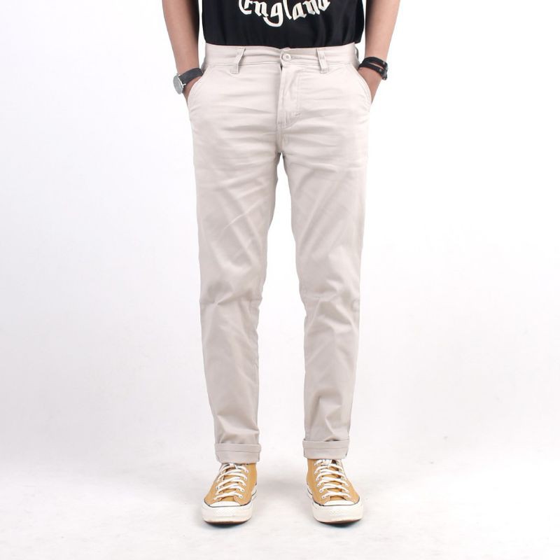 Celana Chino CREAM celana panjang pria bahan melar