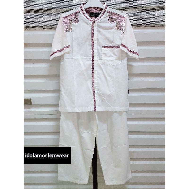 Baju Koko Stelan Anak Al-Luthfi Putih Lengan Pendek