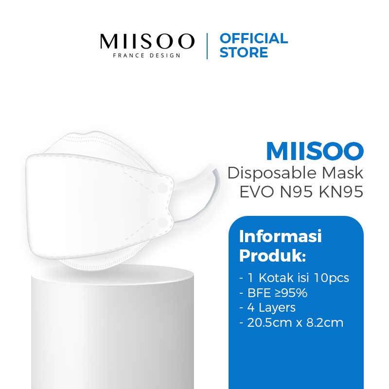 Murah Masker MIISOO KN95 Disposable EVO 3D Masker earloop 4 ply - 10 Pcs