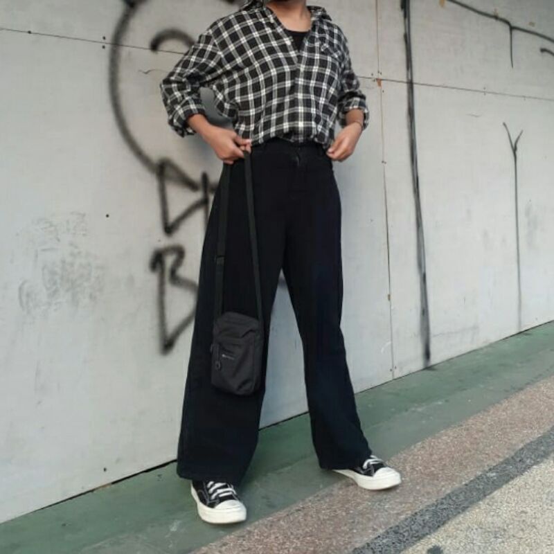CELANA JEANS KULOT HIGHWAIST HITAM PANJANG/ OOTD STYLE