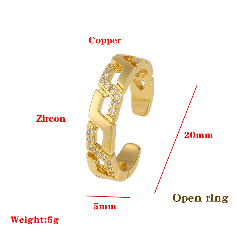 Aksesoris baru tembaga mikro inlay geometris cincin pribadi ekor cincin wanita