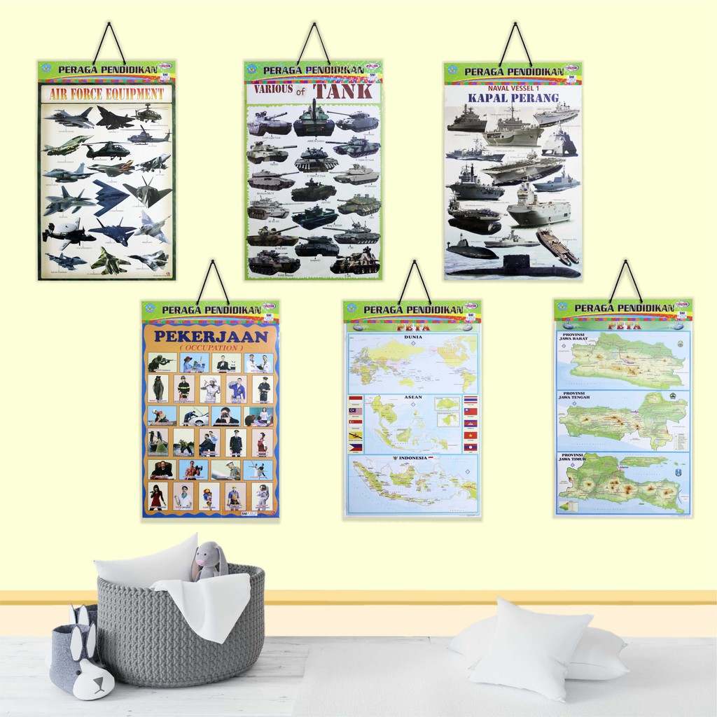 Poster Edukasi Anak Bingkai / Poster Anak : Air Force Varios Of Tank Kapal Perang Pekerjaan Peta Dun