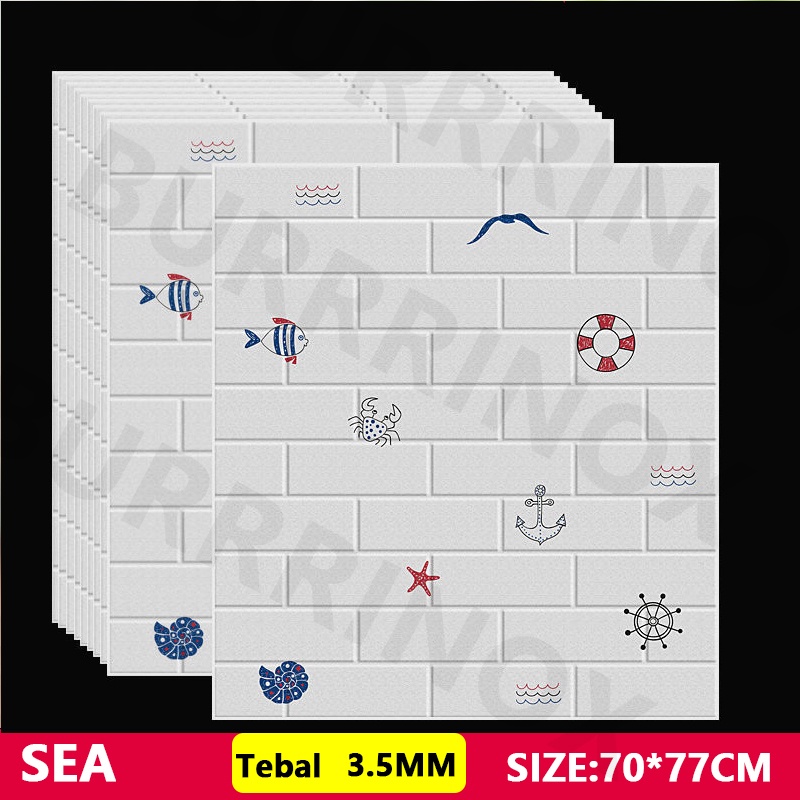 【WR】Wallpaper Dingding 3D Foam Motif Batu Bata Dekorasi Dinding Kamar Murah-Sea(3mm)
