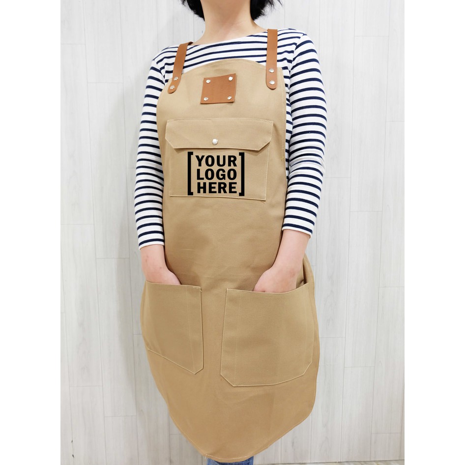 Apron (Celemek) Barista / Barber / Chef Tali silang Pakai Logo Sendir