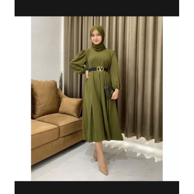 MIDI DRESS CRINGKLE FREE BELT