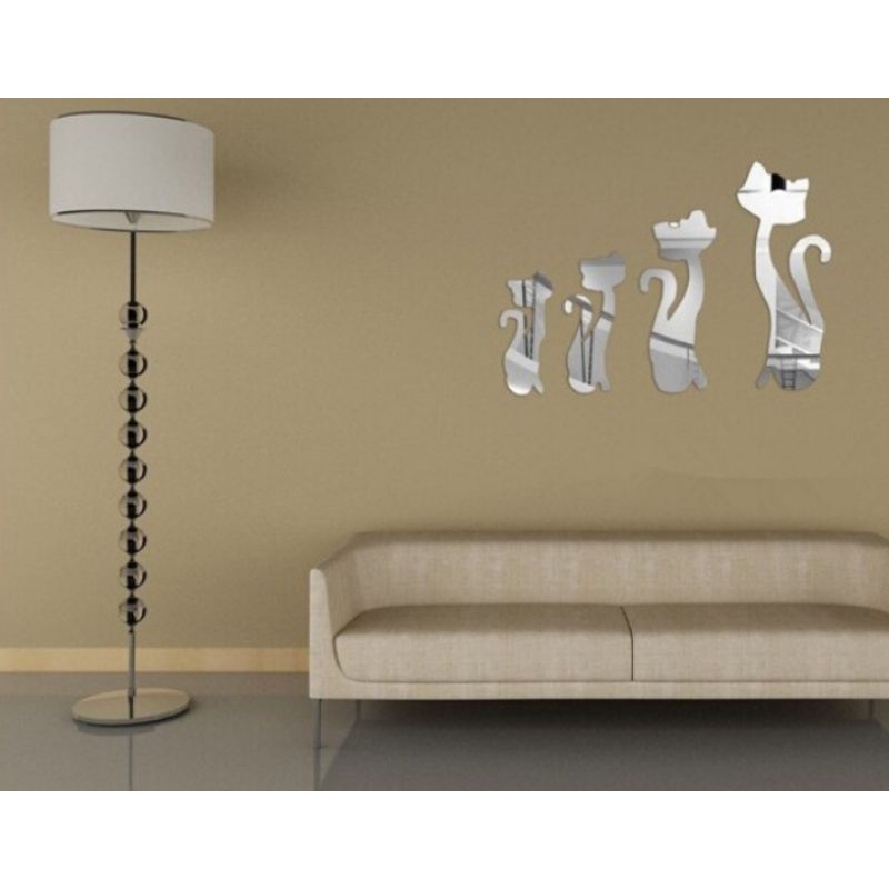 4 PCS Kucing Stiker Cermin Tempel Cermin ACRYLIC Stiker