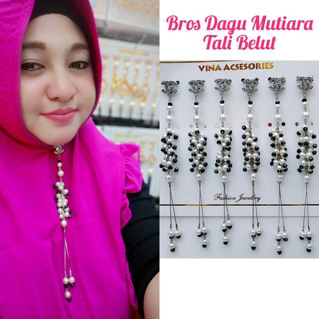 ISI 6 PCS BROOCH DAGU MUTIARA CHANEL TALI BELUT