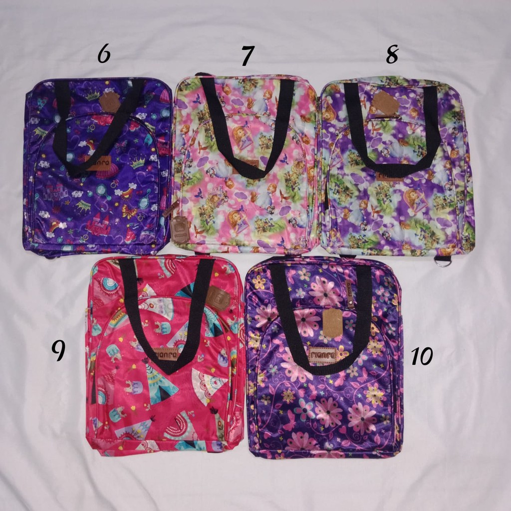 tas anak cewek tk-sd bisa jinjing, selempang, ransel waterproof motif sofia frozen