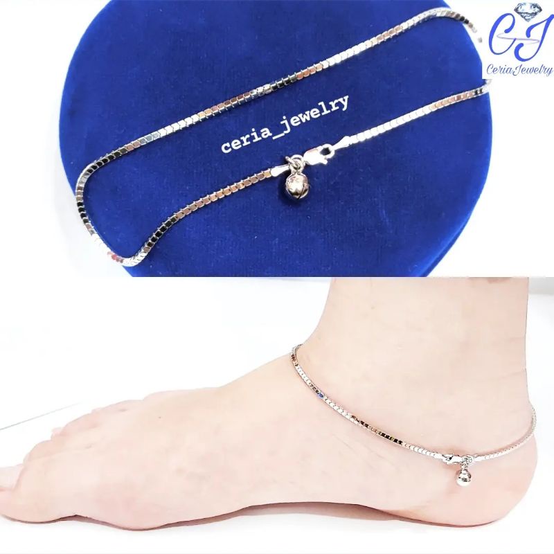 Gelang Kaki Perak Asli Silver 925 Lapis Emas Putih Model Milano - Gelang Kaki Wanita Anti Karat