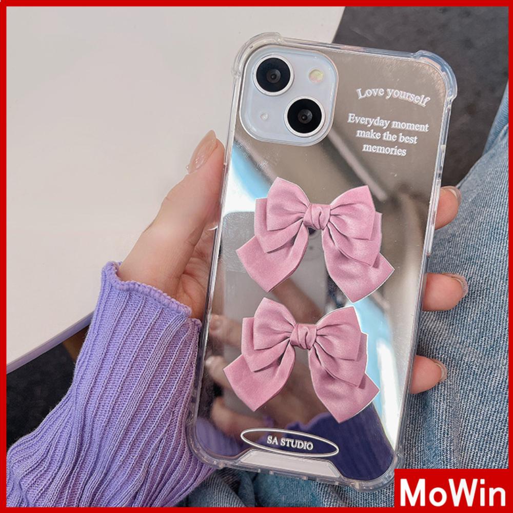 iPhone Case Acrylic Reflective Mirror Airbag Shockproof Protection Camera Pink Bow Cute Style Compatible with iPhone 11 iPhone 13 Pro Max iPhone 12 Pro Max iPhone 7 Plus iPhone xr