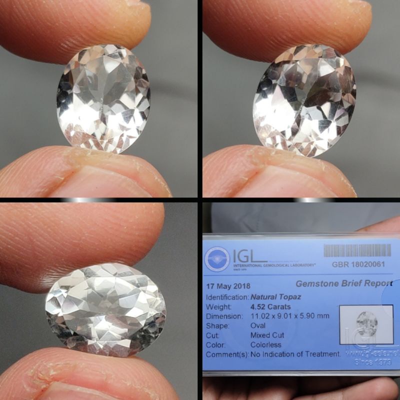 NATURAL COLORLESS TOPAZ WHITE TOPAS MEMO IGL 4.52cts