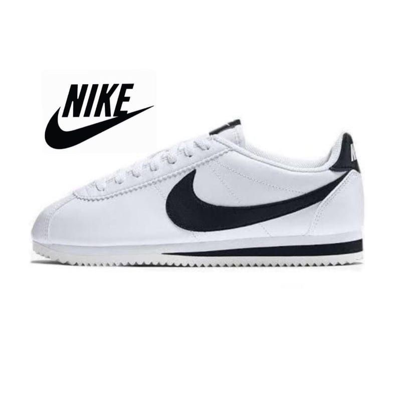 nike cortez leather white black