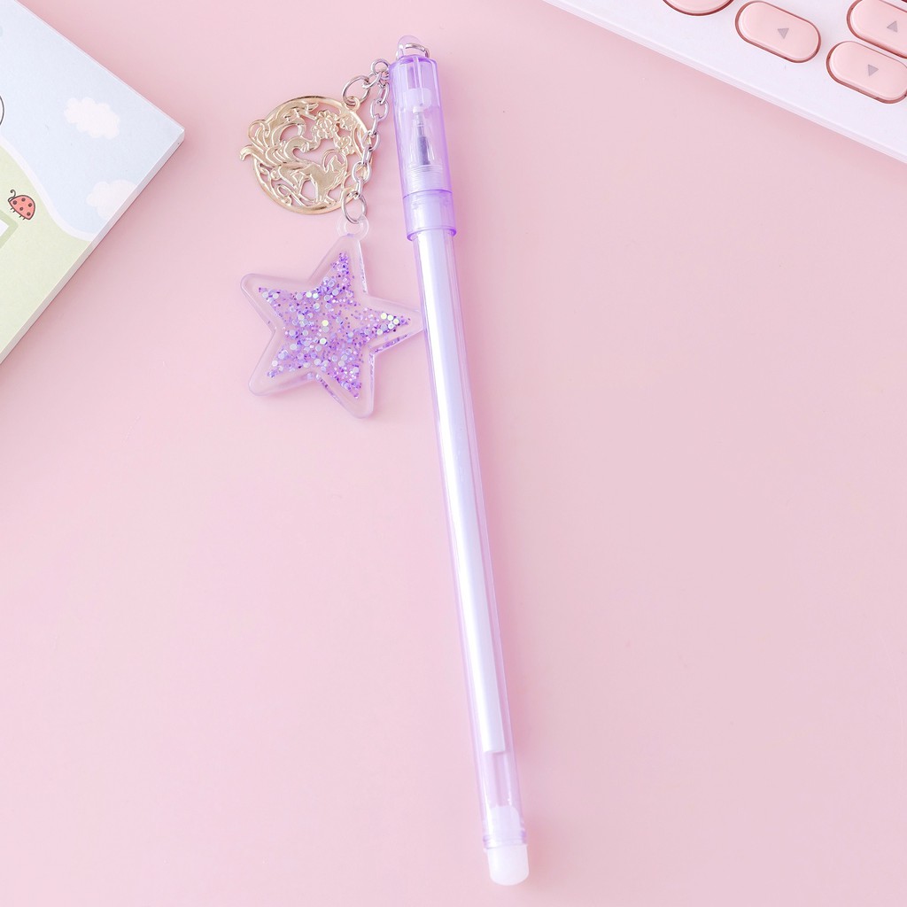 MURMURE.ID | PART 1 PULPEN GEL GANTUNGAN LUCU KARAKTER DENGAN SEQUIN GLITTER BOLPOIN LUCU UNIK PN087-GLDSTR-UNGU