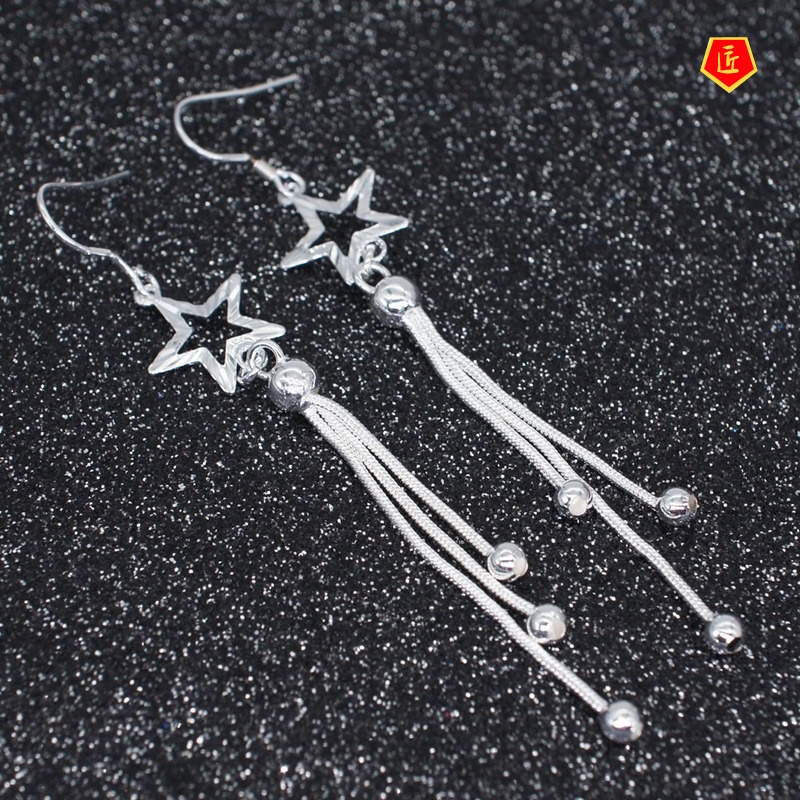 [Ready Stock]Temperament Tassel Sliver Beads Star Earrings Female Personality