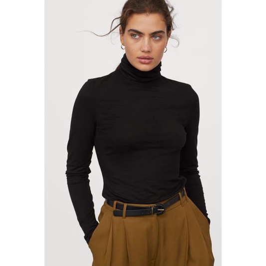 kaos turtleneck pria wanita leher tinggi Rib premium