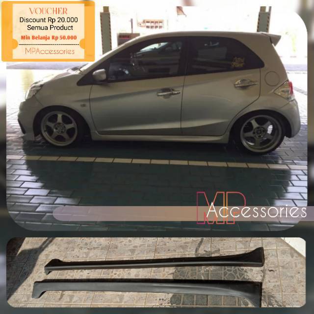 sideskirt samping Honda Brio Lama 1 set (2 pcs)  warna dasar Hitam dop