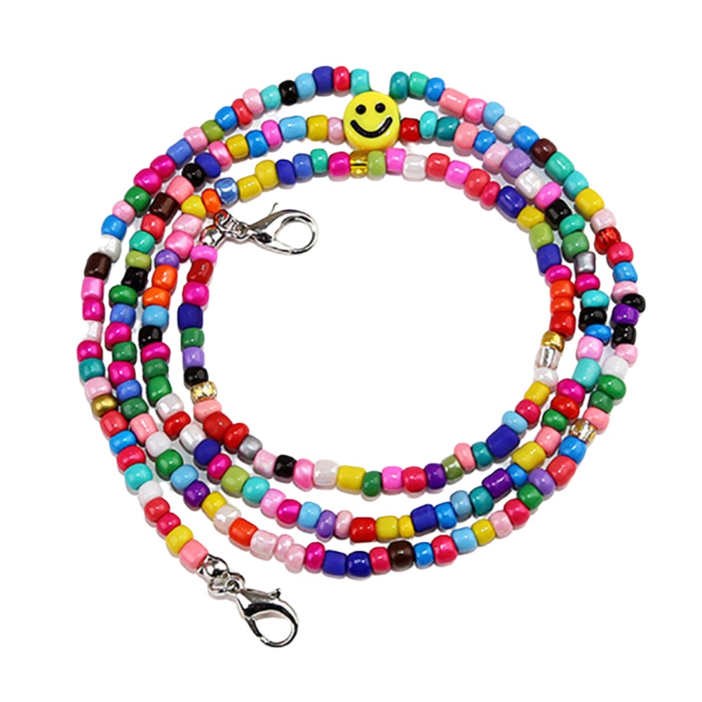 Color smiley face mask rope anti-drop color chain rice beads glasses chain mask extension belt anti-lost necklace -OW-