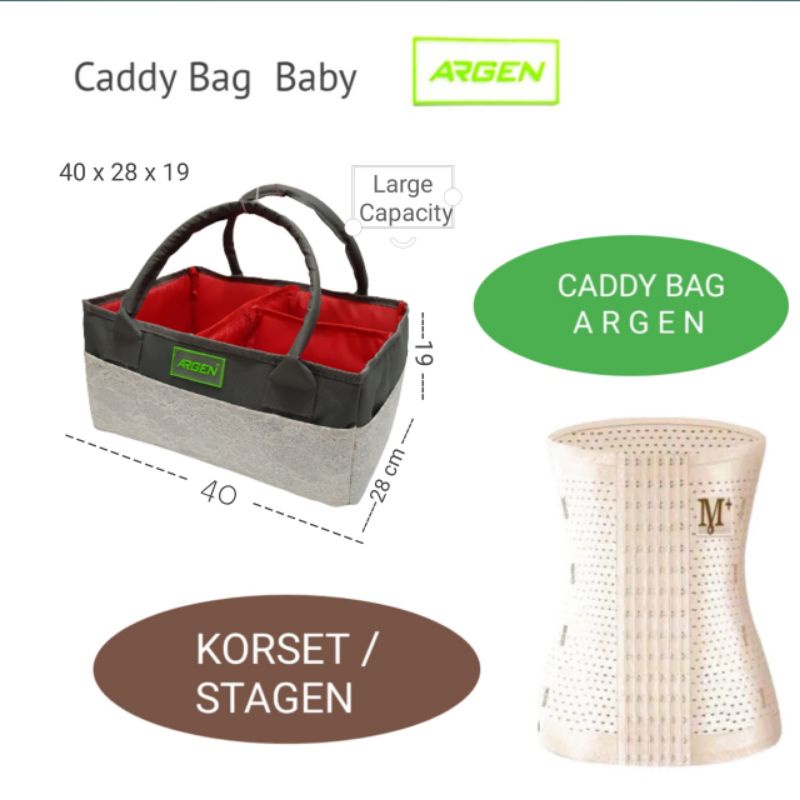 Caddy Bag Argen  + Korset stagen + ( PAKET 2 ITEM )  Caddy Bag  Diaper Organizer / Tas Popok Peralatan Bayi / Multipurpose organizer baby bag / diapers bag / tas perlengkapan bayi / Tas baby