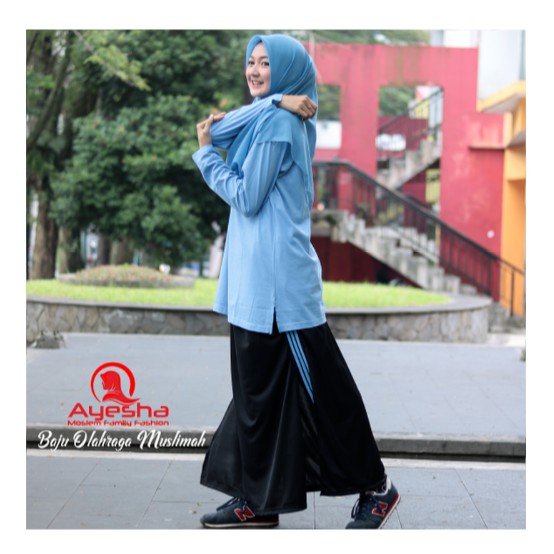 Setelan Baju Olahraga Wanita Muslimah Rok Celana Training Senam Jumbo