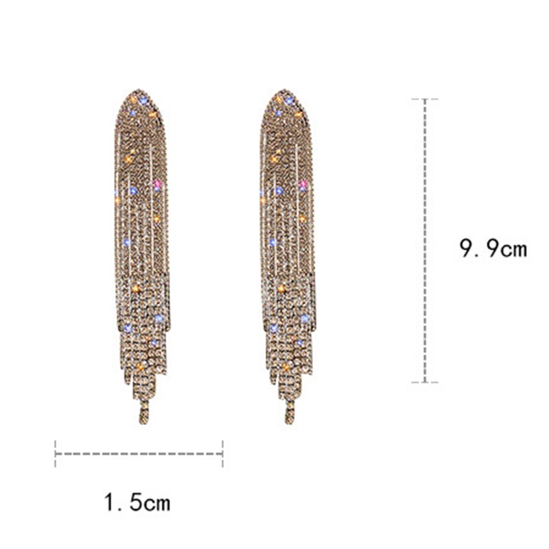 Fancyqube Anting Rumbai Panjang Bentuk Segitiga Geometris Aksen Kristal Berlian Imitasi Untuk Wanita