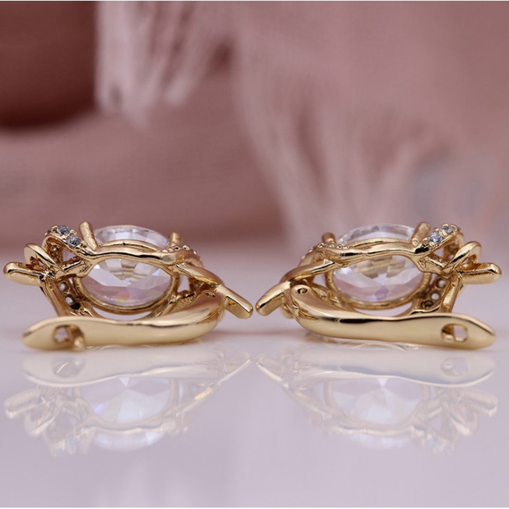 2022 Anting Tusuk Rose Gold Wanita Hias Zircon Bentuk Oval Untuk Pesta Pernikahan