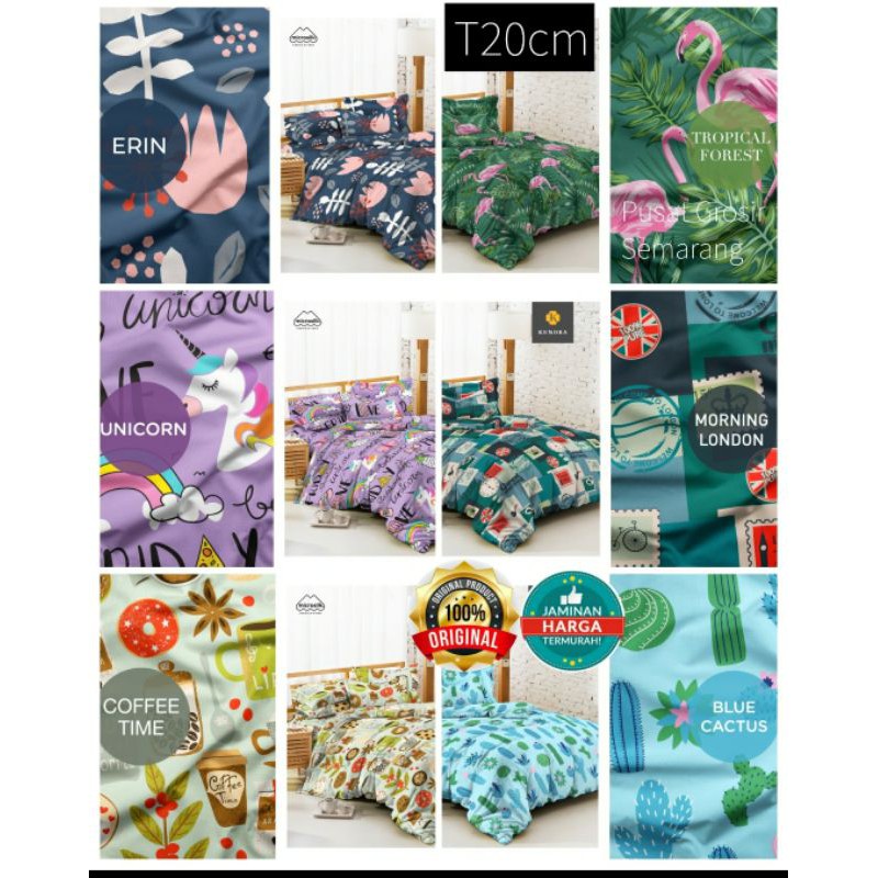 Sprei KENDRA Queen Size Uk160 T20 160x200 Tinggi 20 K Style Motif Korea Modern Minimalis Blue Owl Cactus Love Coffee Diamond Coffee Forest Friend Iris Little Star Nessa Rainbow Owl Saranghae Sweet Dream Spring Tarzan Tropical Forest Leaf Unicorn Winter