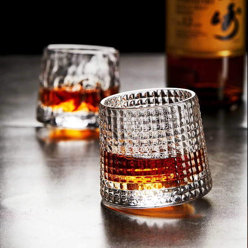 G8A one two cups gelas cangkir spinning whisky wine glass cup 150ml square style - yj101 - transparent Or-i