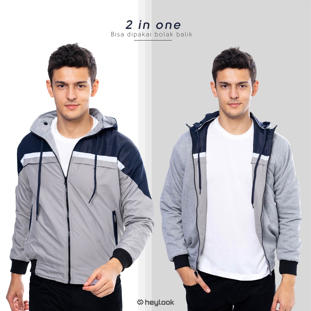 HEYLOOK Project - Jaket Pria Bolak Balik Jaket KANO Pria Jaket Hodie Bisa Dilepas Original