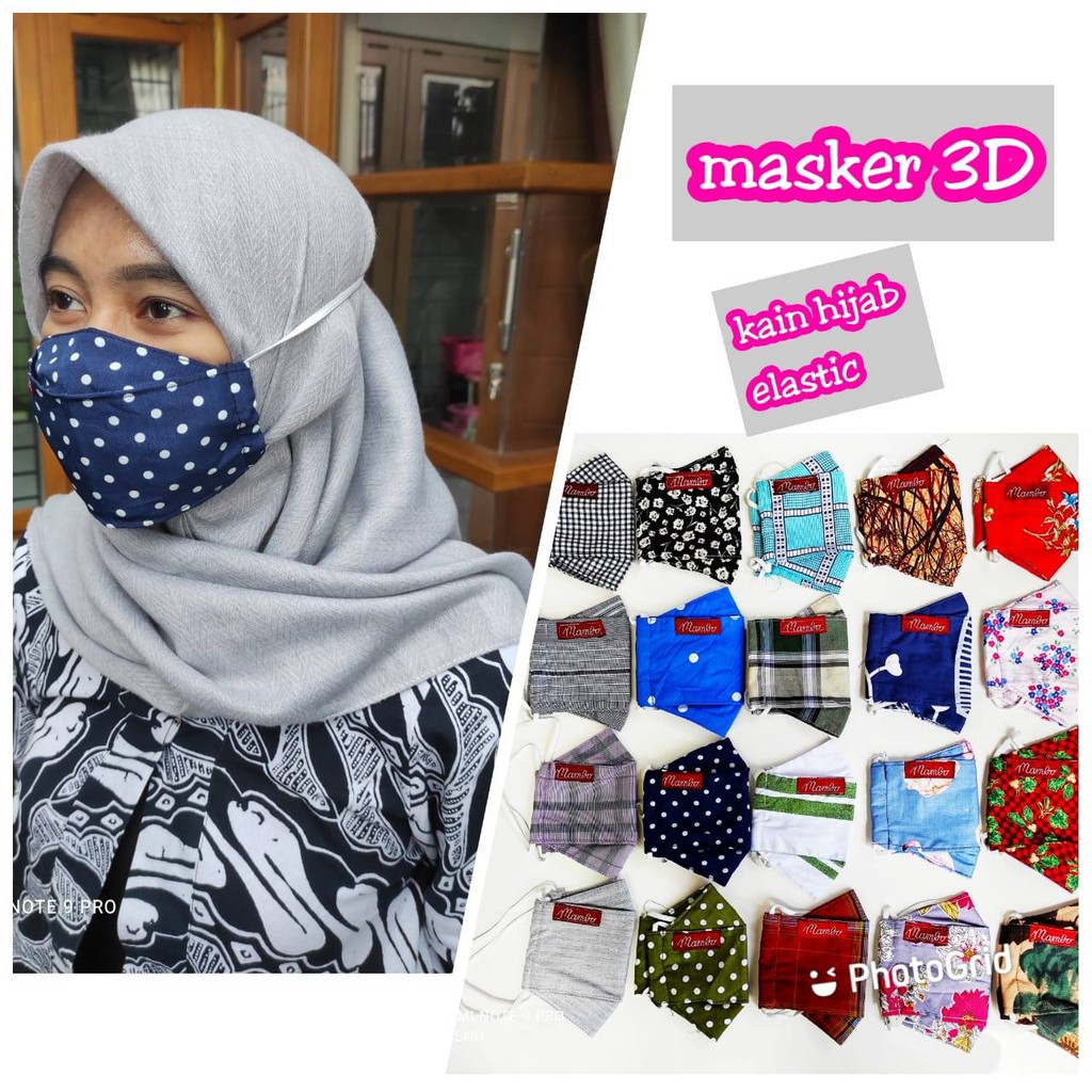 Masker Kain Hijab 3D Dua Lapis Kolor Elastic Dan Serut