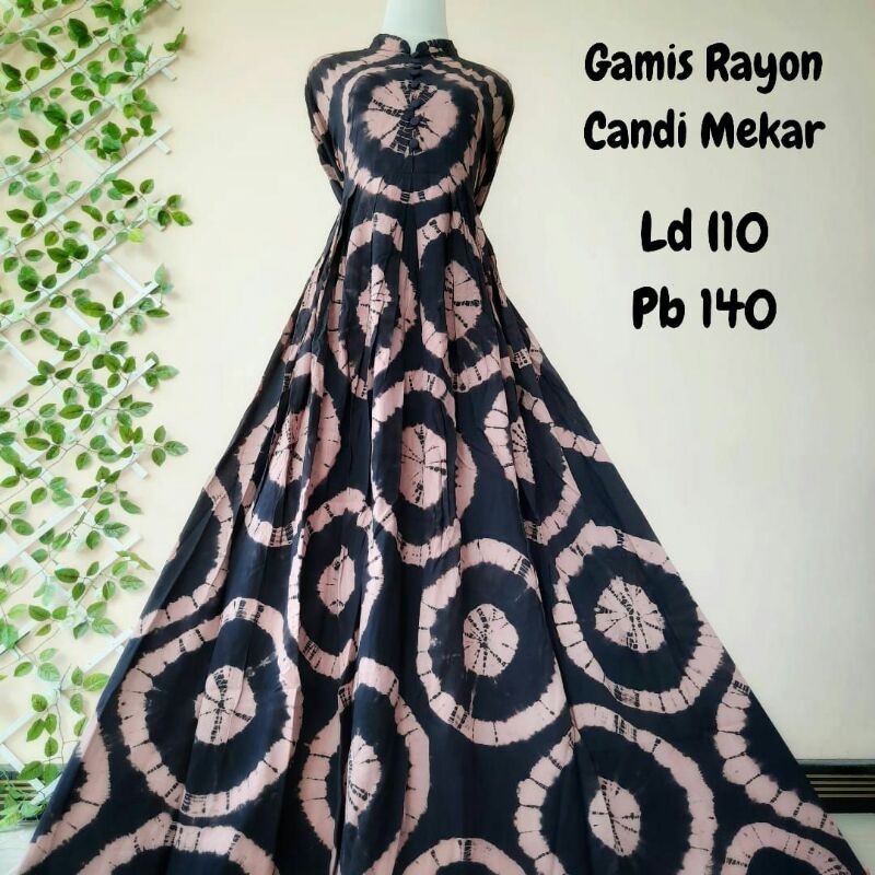 Gamis rayon candi mekarLingkar dada 110cm
Panjang badan 140cm