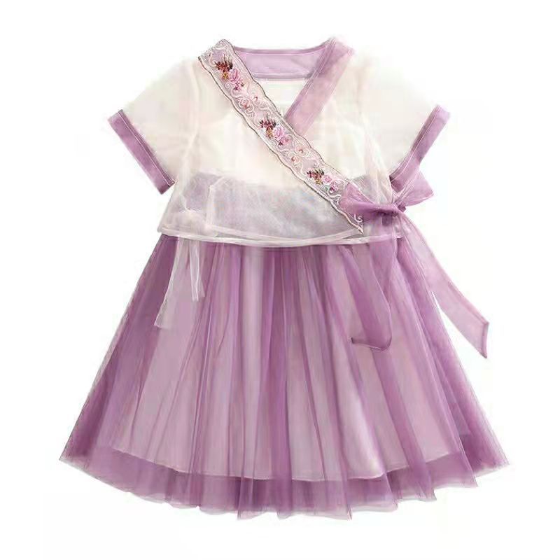 (LOLI-JKT)BD-173 DRESS ANAK 2IN1 OPOCH GREEN PURPLE SIZE 110-160