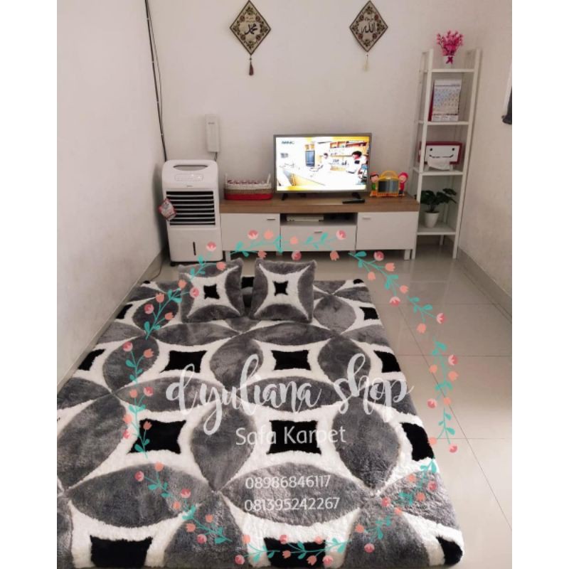 KARPET BULU RASFUR / SURPET / KARPET KELOPAK BUNGA bantal 2 guling 1