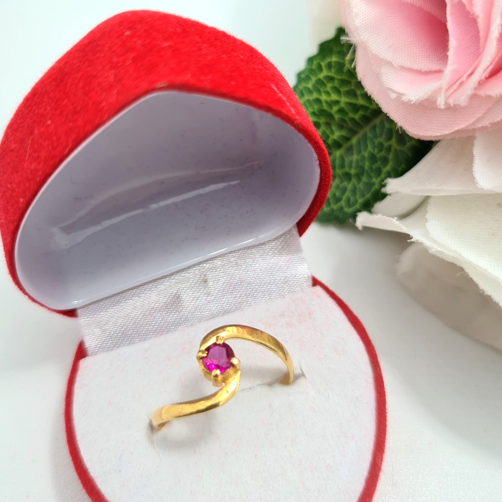 Cincin Emas Muda Mata 1 Merah Silang