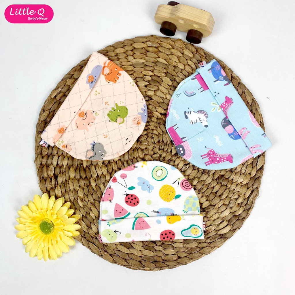 Little Q Topi Kupluk Print Topi Bayi Motif