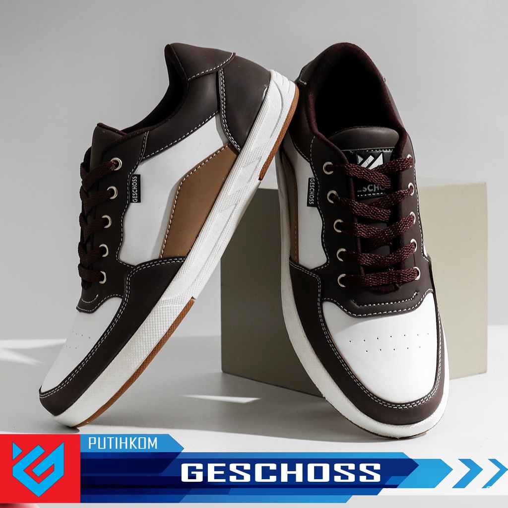 GESCHOSS FOOTWEAR - Sepatu Sneakers Pria White  39-44 Sepatu Kets Kuliah Kerja Jalan Murah Berkualitas Warna Putih