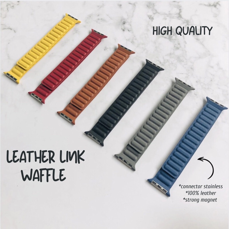 Strap Apple Watch Leather Link Waffle - Premium Strap Iwatch Waffle Series 7 6 5 4 3 2 1 SE