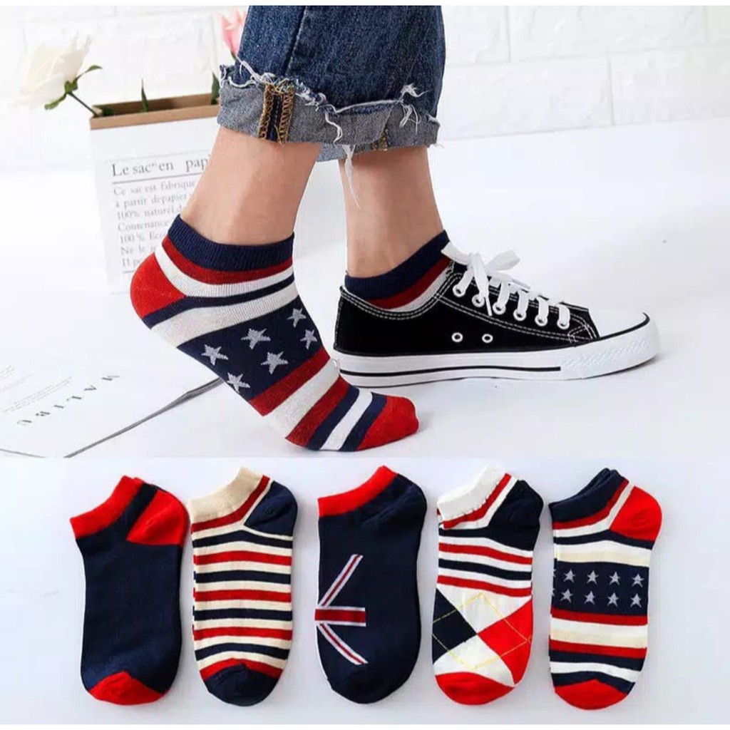 Kaos Kaki Pendek Ankle Motif Flag