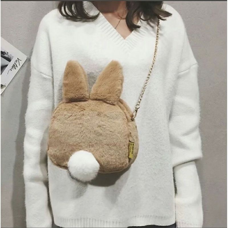 Tas Bulu Selempang Wanita Mat Bulu Halus Felivia Tas Slempang Lucu Telinga Kelinci