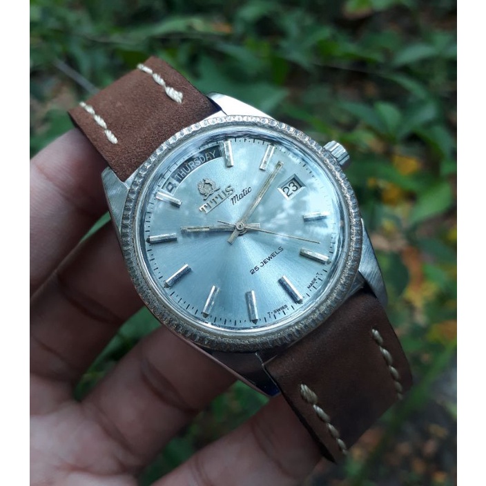 Jam Tangan Titus President Automatic Original Blue Dial Vintage Rare