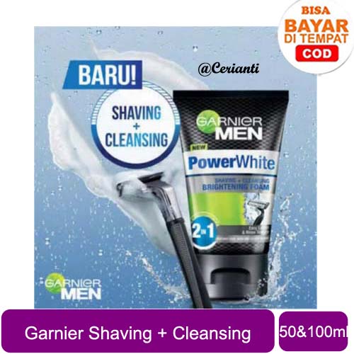 Garnier Men Power White Shaving + Brightening Foam Cleanser 50 | 100 ml | Facial Wash Face | Sabun Cukur Pria