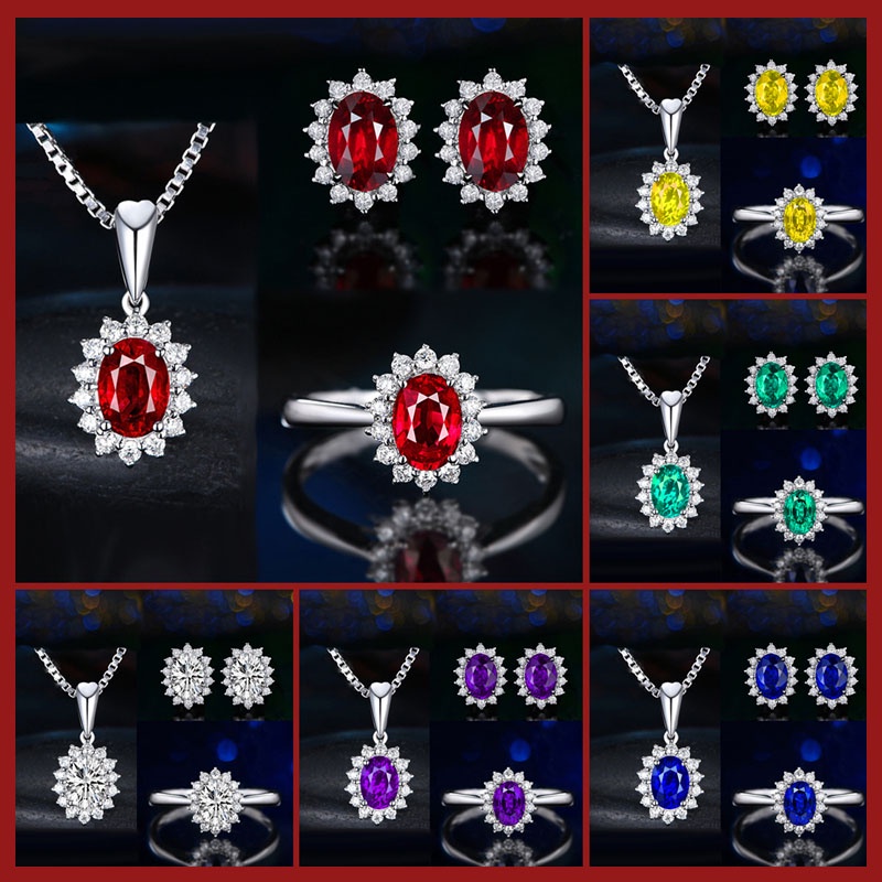 Set Kalung Anting Cincin Full Berlian Sapphire Untuk Wanita