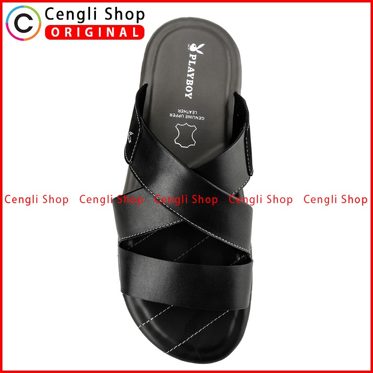 PLAYBOY SANDAL KULIT CASUAL PRIA ORIGINAL TERBARU BRANDED HITAM PLE0