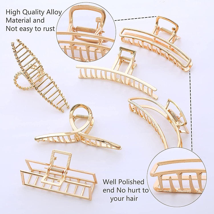 Jepit Rambut Salon Jumbo Bahan Besi Warna Emas Gaya Retro Korea Jedai Logam Elegan Gold Metal Alloy Besar