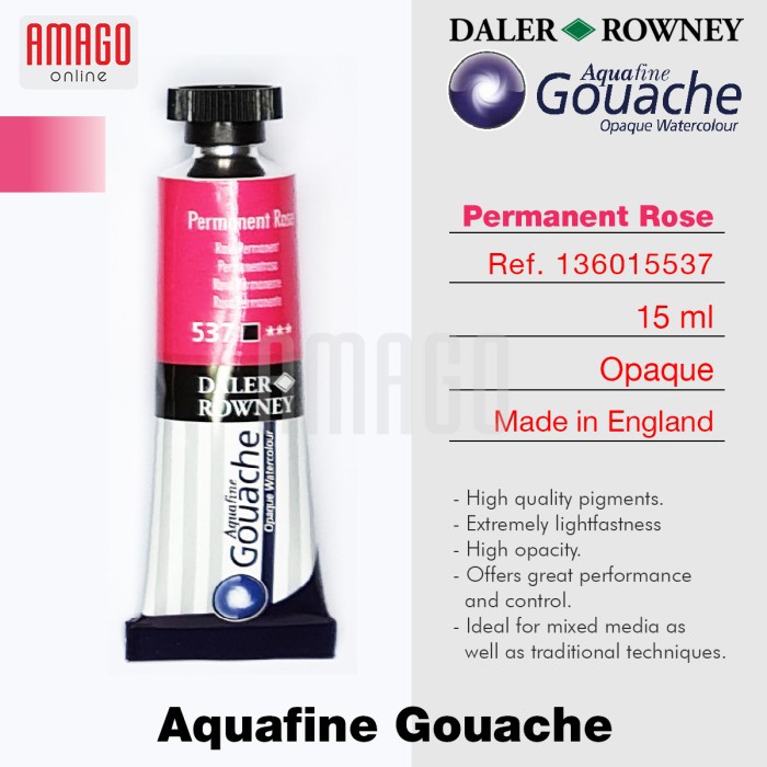 Aquafine Gouache Opaque Watercolour 15 ml - PERMANENT ROSE - 537