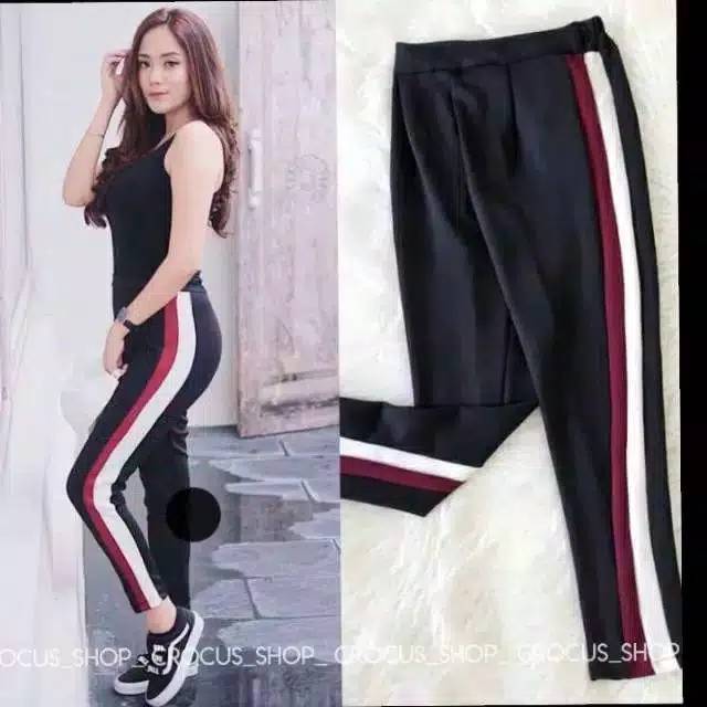 Celana panjang wanita leging pant strip celana panjang hitam leging