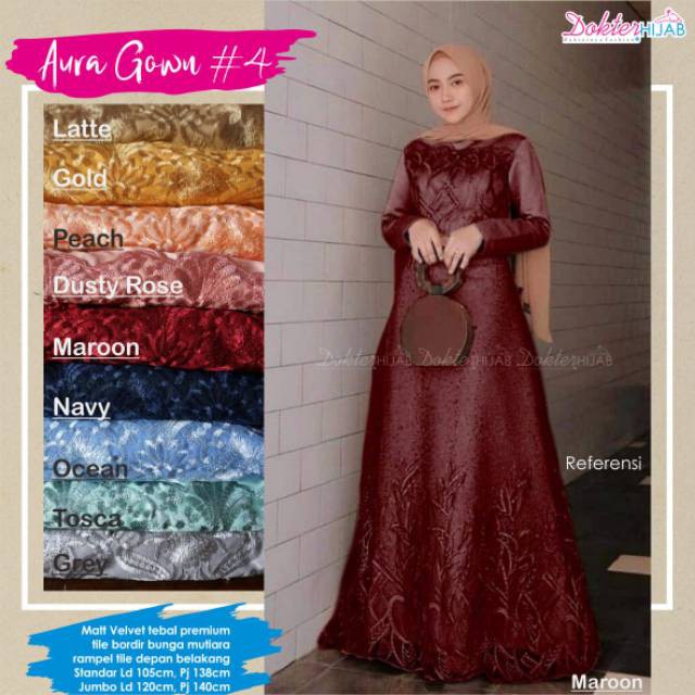 Aura Gown 4 Original Dokter Hijab Gamis Pesta Longdress Maxi Material Velvet Mix Tile Bordir
